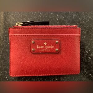 Kate Spade Slim Red Card Holder Wallet - Zippered Coin Purse - Excellent Cond.